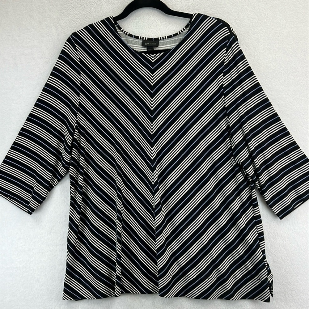 J. Jill Wearever 3/4 Sleeve Tee / Top Sz XL Black Stripe Rayon/Spandex Knit EUC